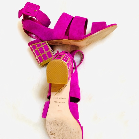 Brian Atwood Hot Pink Suede Baily Sandals - Picture 2 of 4
